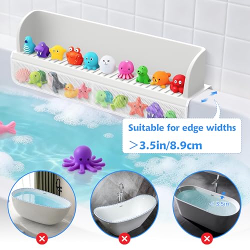 Silicone Bathtub Splash Guard with Mesh Toy Storage Organizer, Gray