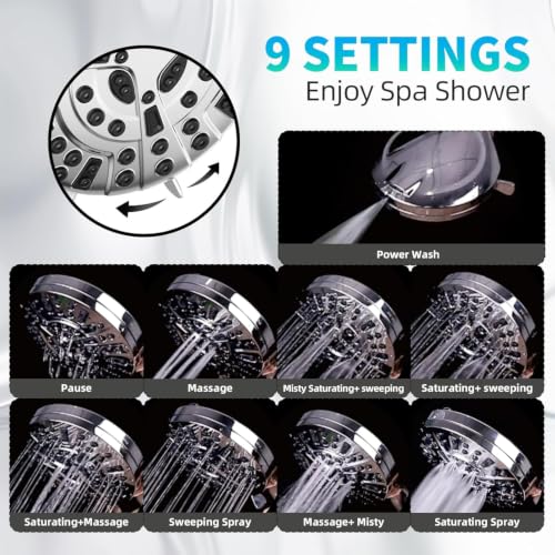 9-Setting High Pressure Handheld Shower Head with 6ft Hose and Power Wash