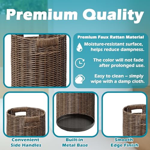 Handwoven Rattan Umbrella Stand with Drip Tray - 21-Inch Entryway Holder