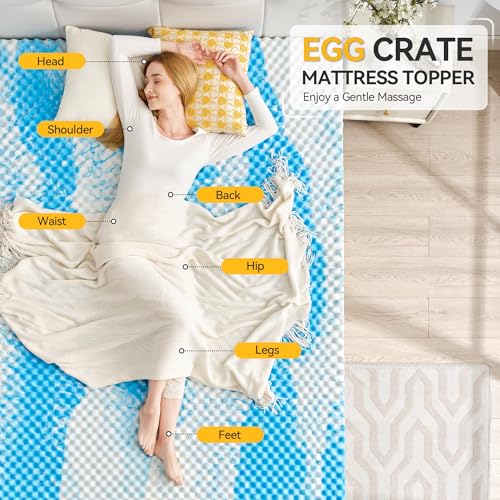 SINWEEK 2 Inch Egg Crate Gel Memory Foam Mattress Topper, Twin Size Blue
