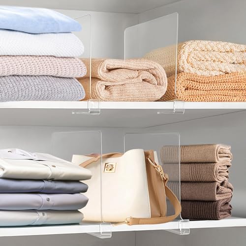 Clear Acrylic Shelf Dividers for Closet Organization 6 Pack