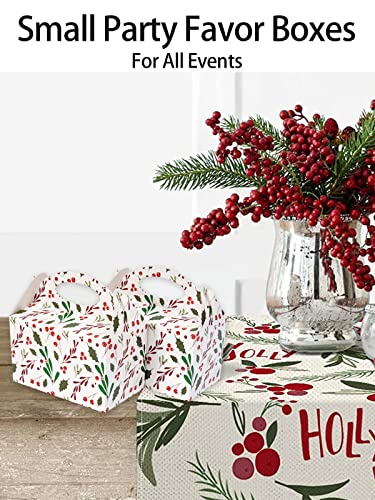 Happyhiram 25 Pack Christmas Red Holly Gable Treat Boxes with Handles – Pop-Up 6 x 3.5 x 3.5 in