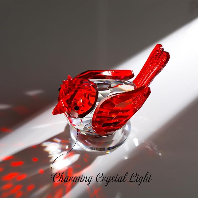 Hand Blown Glass Red Bird Figurine - Bird Decor for Home & Gift - Arikyrist