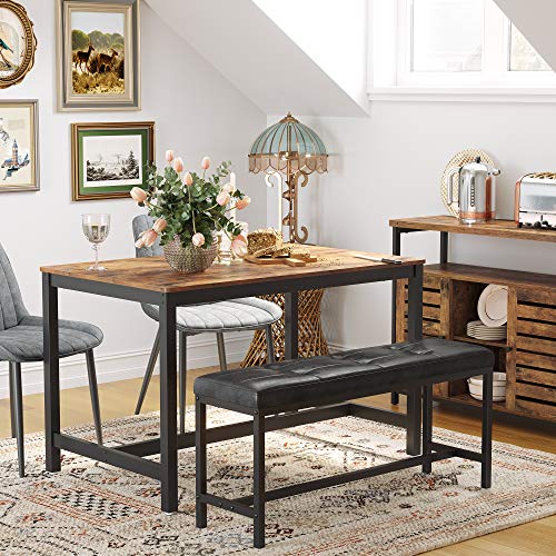 Upholstered Dining Bench with PU Leather Seat and Steel Frame, 42.5 Inch