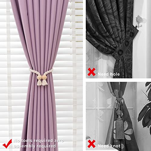 Magnetic Curtain Tiebacks - 2 Pack Boho Cotton Rope Holdbacks