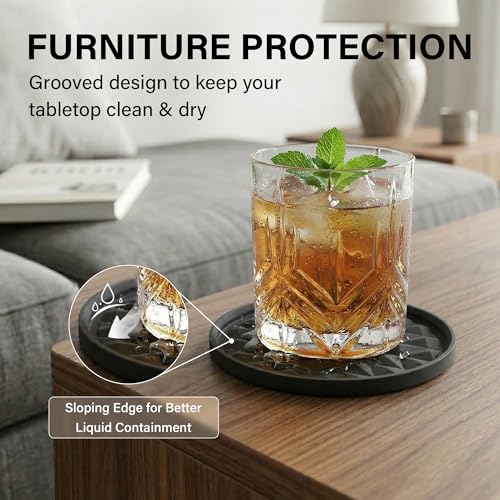 Silicone Drink Coasters Set of 4 - Non-Slip Diamond Pattern for Home & Office