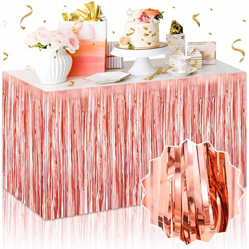 LANTIANCHEN Rose Gold Foil Fringe Table Skirts 3 Pack 29x108 Inches Party Decor