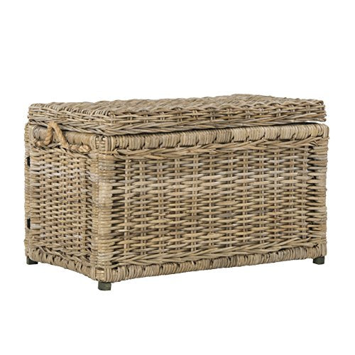 Collapsible Wicker Storage Trunk with Removable Lid, 30.7-Inch Natural Rattan