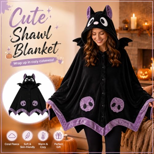 Women's Halloween Wearable Blanket Hoodie, Plush Animal Oversized Blanket