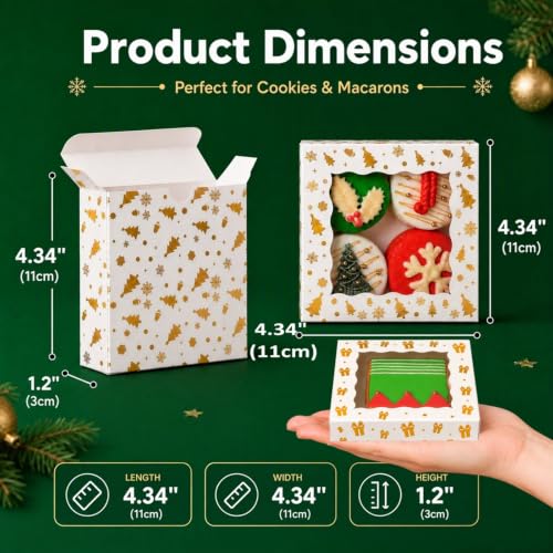 TEMLQPACK White 24 Pack Gold Foil Christmas Cookie Boxes 4.3x4.3x1.2 Inches