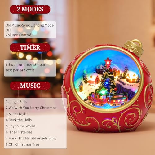 6.3" Animated Musical Christmas Village Globe with Rotating Train & Lights
