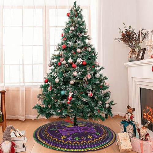Juniissl Festival Purple Christmas Tree Skirt, Fleur De Lis 36 Inch, Medium
