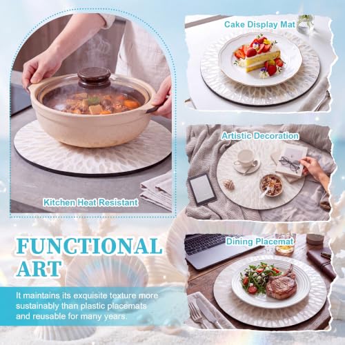 Ferrochef 4 Pack 11.8'' White Mother of Pearl Shell Leaf Placemats - Handcrafted Boho Farmhouse Table Decor for Weddings & Holidays