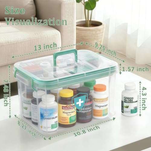 15QT Clear Medicine Organizer Box with Tray, Portable First Aid Storage Case