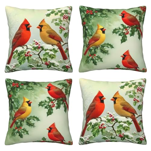 Verdiqor Cardinal Pillow Covers Set of 4 18x18 Inch Christmas Holiday Decor