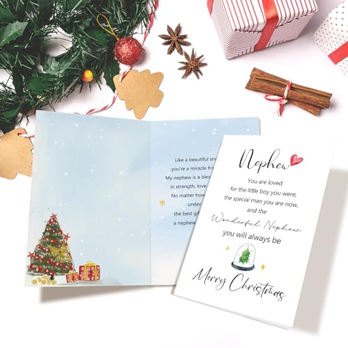 Nephew Christmas Card - Heartfelt Card from Aunt/Uncle, RYYike 8x5.3in with Envelope