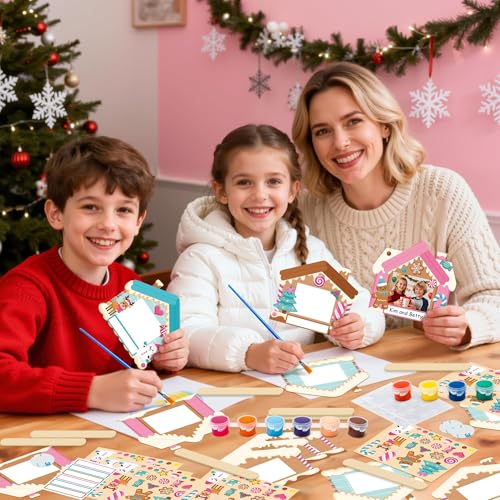 WATINC Gingerbread Magnetic Picture Frame Craft Kit 114pcs for Kids DIY Holiday