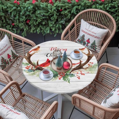 Fitted Round Tablecloth Waterproof Elastic Edge Cover for Kitchen & Indoor Use - 55-60in