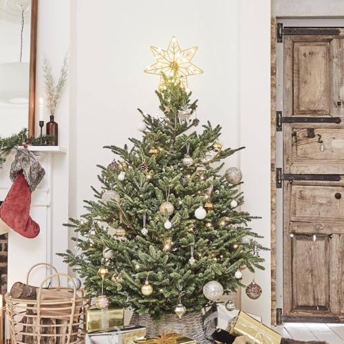 YEAHOME 7-Point Gold Star Christmas Tree Topper with 20 LEDs & Timer