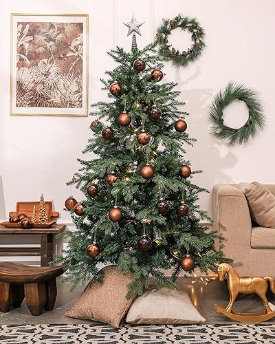9-Piece Brown Glass Christmas Ornament Set, 3.15-Inch Hanging Baubles