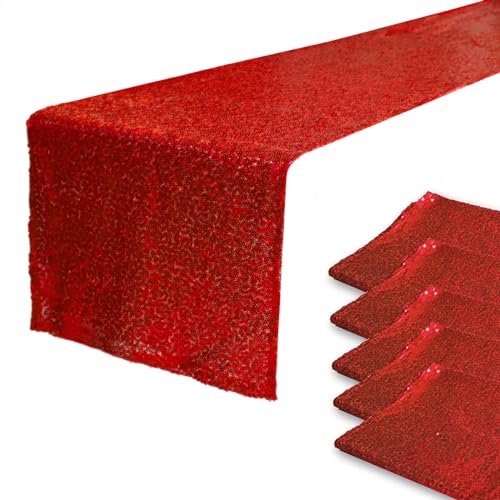 JYFLZQ Red Sequin Table Runner 12x72 inches - 5 Pack