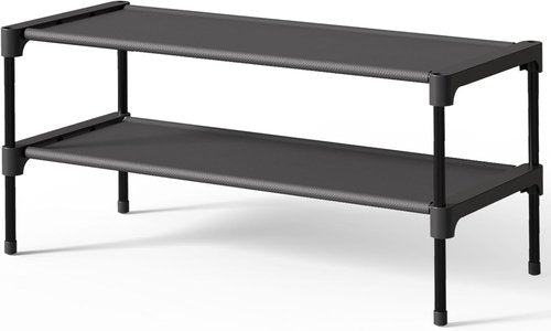 Kitsure Shoe Rack - Stackable Non-Woven Shoe Organizer for Closet & Entryway | 27.5" Wide - 2 Tier, Black