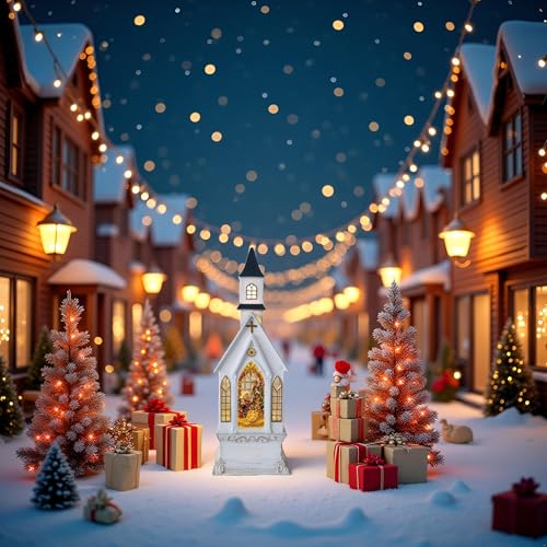 Christmas Musical Church Lantern with Nativity Scene & Swirling Glitter