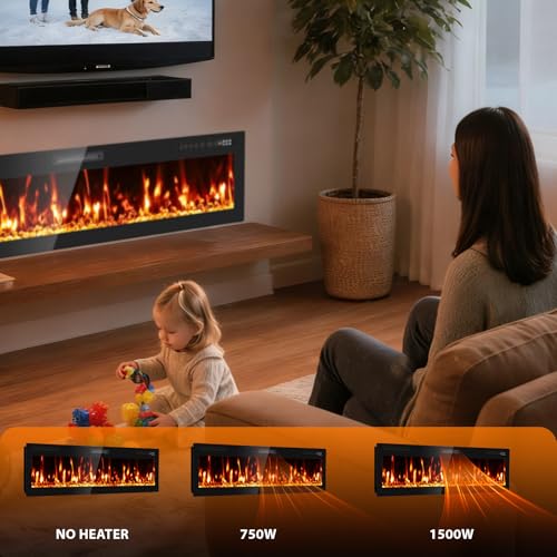 72-Inch Recessed Wall Mounted Electric Fireplace Ultra Thin Linear Insert