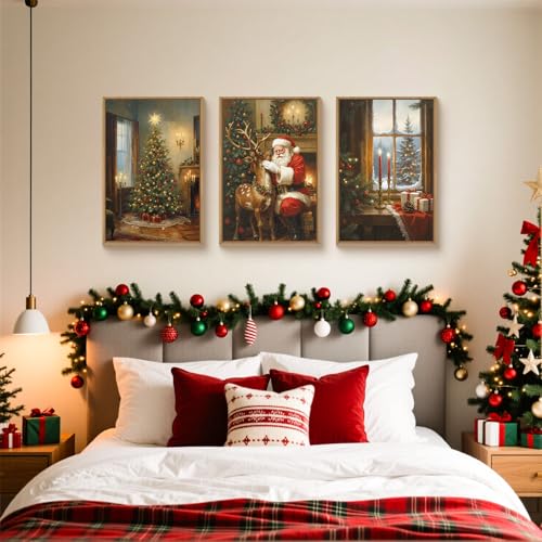 Ausril Large Vintage Christmas Wall Art Set - 24 x 36 x 3, 3-Piece