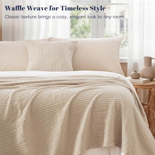 Lightweight Waffle Weave Blanket Queen - Soft, Breathable Tan 90"x90"