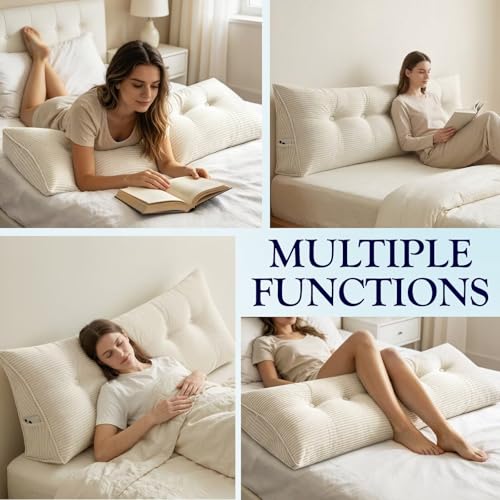Wedge Backrest Pillow for Reading & Support - Grey Corduroy