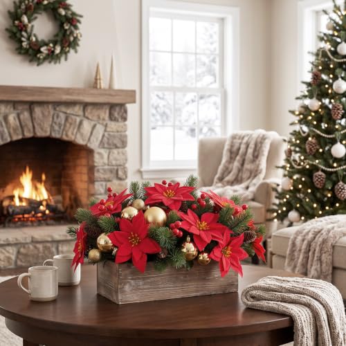 ZeKonan Artificial Poinsettia Stems Christmas Flowers for Holiday Decor