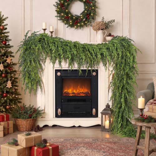 Artificial Cedar Garland 9ft x2 - Christmas Decoration for Fireplace, Indoor/Outdoor