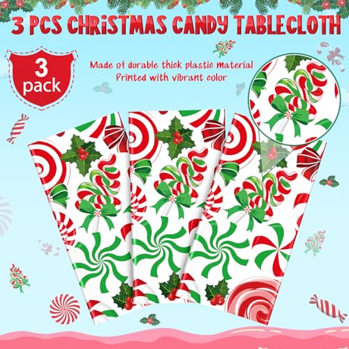 Jectivs 3 Pack Christmas Candy Cane Tablecloths 54x108 Inch Red Green Holiday Decor