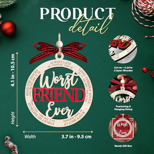 Funny Christmas Ornament for Friends Worst Friend Ever - Humorous Holiday Gift for Women & Coworkers