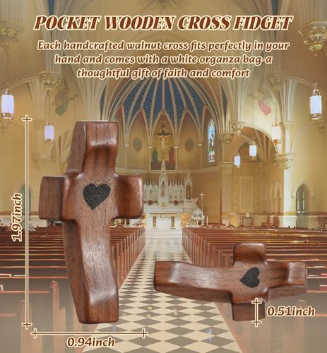 30pcs Handcrafted Walnut Wood Pocket Crosses for Prayer and Stress Relief