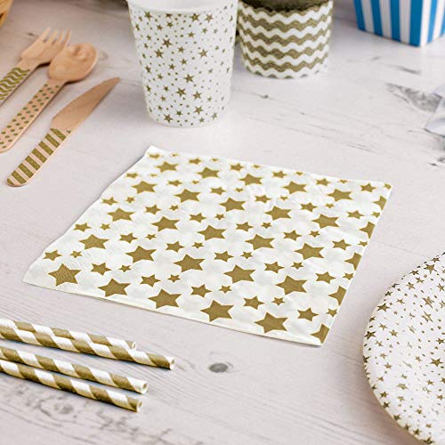 Gold Star Napkins - 6.5 Inch Gold Star Disposable Napkins, 40 Ct