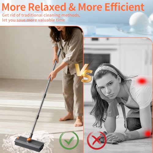3-in-1 Heavy Duty Floor Scrub Brush with Squeegee & Long Handle