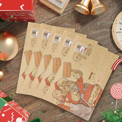 Vintage Santa Claus Greeting Cards Set with Kraft Envelopes - 5 Pack, 6x4" Christmas Postcards with Variation Santa Claus With Bags