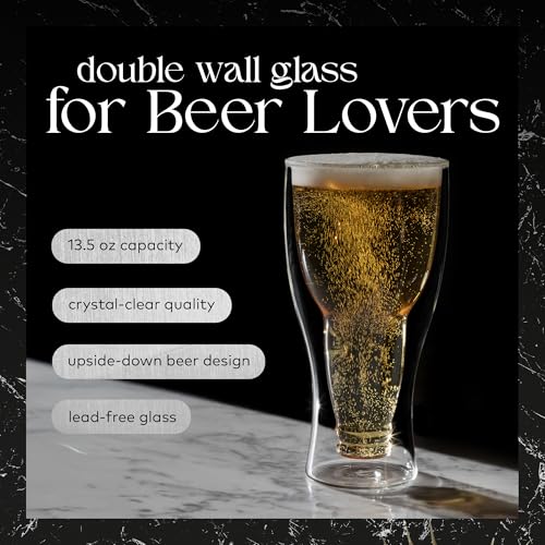 Double Wall Insulated Beer Glasses, 13.5 oz Upside Down Design - Set of 2