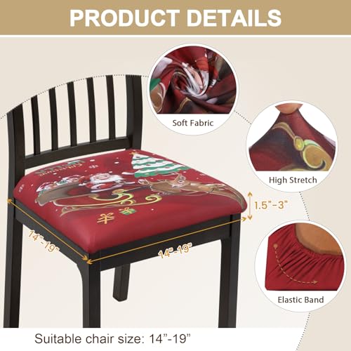 SearchI 6 Pack Christmas Chair Seat Covers Santa Elk Type | Stretch Dining Room Chair Protector