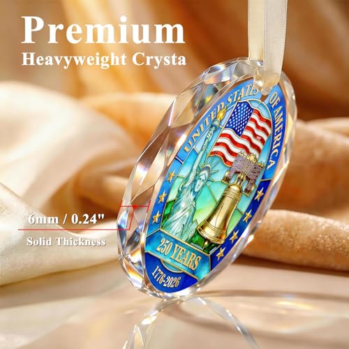 Blue Liberty Heritage 250th USA Anniversary Crystal Glass Ornament 2026