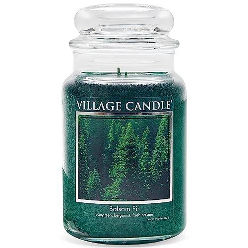 Village Candle Balsam Fir Large Apothecary Jar Scented Candle 21.25 oz, Evergreen Fragrance