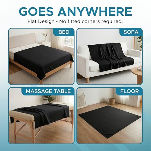 EROTICGEL Waterproof Flat Massage Sheet 79x79in for Table & Bed, Black, Standard