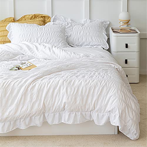 Queen Seersucker Duvet Cover Set - 3 Piece Ruffled Bedding