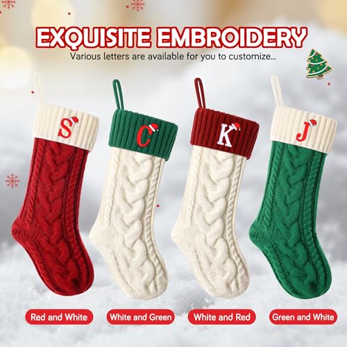 Monogram Initial Cable Knit Christmas Stocking - 18 Inch Holiday Stocking