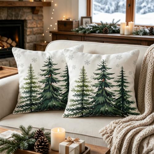 Smozenith 18x18 Inch Christmas Tree Forest Green Pillow Covers Set of 2 - Holiday Decor