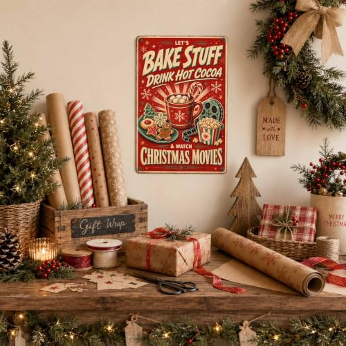 Nerissal 8x12 Inches Christmas Movie Sign - Hot Cocoa Decor, Retro Holiday Wall Art