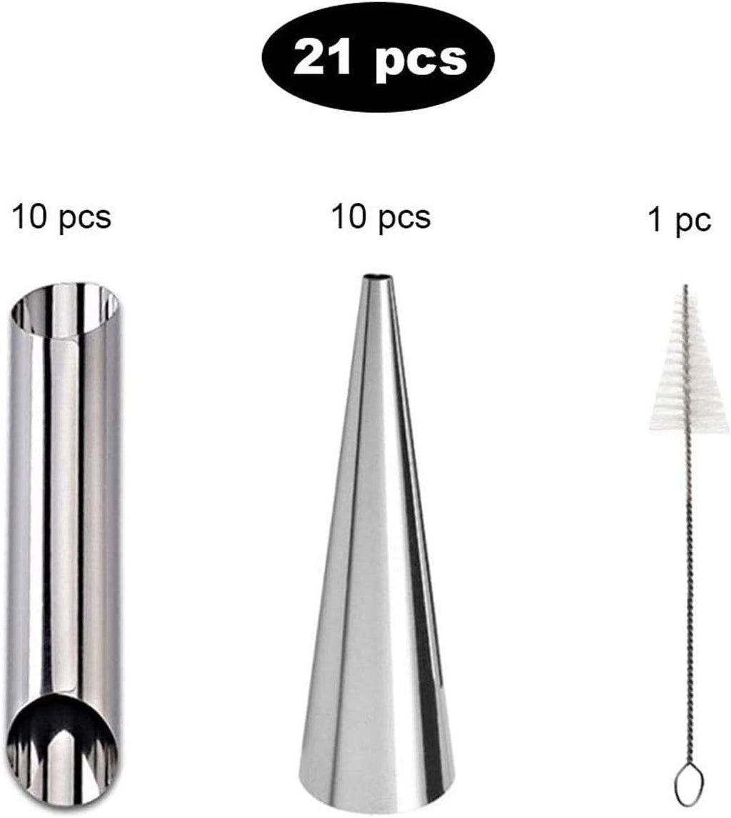 Skiennix Cream Horn Molds - 21 Pcs Stainless Steel Cannoli Form Tubes for Perfectly Shaped Treats
