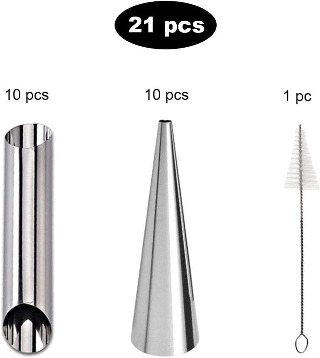 Skiennix Cream Horn Molds - 21 Pcs Stainless Steel Cannoli Form Tubes for Perfectly Shaped Treats